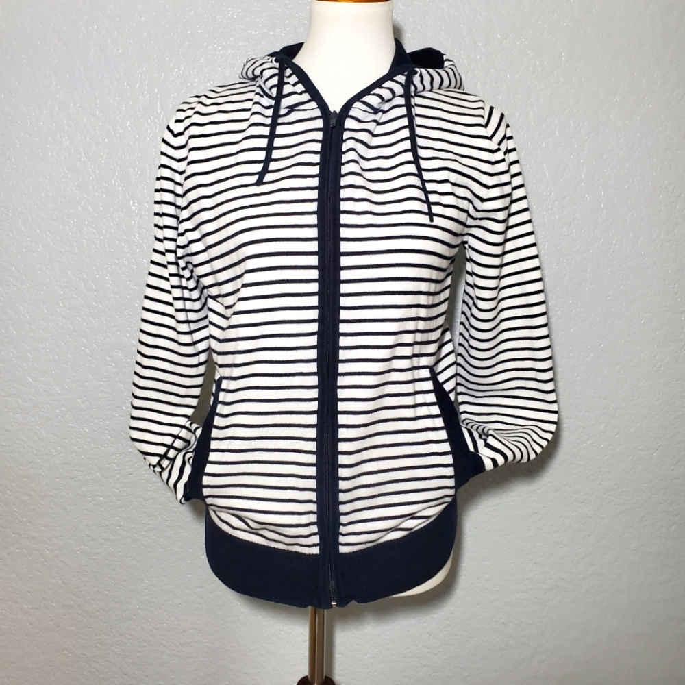 H & M Black and white hooded cardigan sweater, Size S